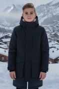 Оптом Парка зимняя подростковая для мальчика с капюшоном черного цвета 9539Ch