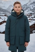 Оптом Парка зимняя подростковая для мальчика с капюшоном темно-зеленого цвета 9539TZ