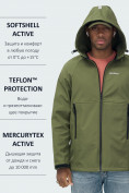 Оптом Ветровка спортивная мужская с капюшоном softshell цвета хаки 9563Kh