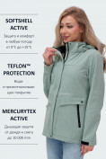 Оптом Ветровка спортивная женская с капюшоном softshell бирюзового цвета 9566Br