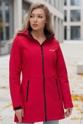 Оптом Парка спортивная женская с капюшоном softshell красного цвета 9568Kr