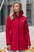 Оптом Парка спортивная женская с капюшоном softshell красного цвета 9568Kr, фото 4