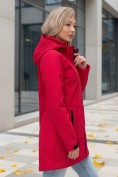 Оптом Парка спортивная женская с капюшоном softshell красного цвета 9568Kr, фото 3