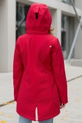 Оптом Парка спортивная женская с капюшоном softshell красного цвета 9568Kr, фото 2