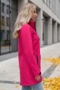 Оптом Парка спортивная женская с капюшоном softshell розового цвета 9568R, фото 2