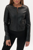 Оптом Короткая кожаная куртка женская черного цвета 95Ch в Екатеринбурге, фото 7