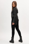Оптом Короткая кожаная куртка женская черного цвета 95Ch в Казани, фото 11