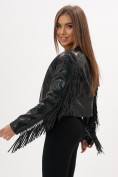 Оптом Короткая кожаная куртка женская черного цвета 95ECh в Екатеринбурге, фото 6