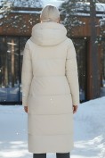 Оптом Пальто утепленное стеганное зимнее с капюшоном женское бежевого цвета 9601B, фото 4
