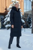 Оптом Пальто утепленное стеганное зимнее с капюшоном женское черного цвета 9601Ch, фото 4