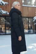 Оптом Пальто утепленное стеганное зимнее с капюшоном женское черного цвета 9601Ch, фото 3