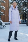 Оптом Пальто утепленное стеганное зимнее с капюшоном женское фиолетового цвета 9601F, фото 4