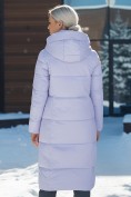 Оптом Пальто утепленное стеганное зимнее с капюшоном женское фиолетового цвета 9601F, фото 3