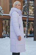 Оптом Пальто утепленное стеганное зимнее с капюшоном женское фиолетового цвета 9601F, фото 2