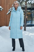 Оптом Пальто утепленное стеганное зимнее с капюшоном женское голубого цвета 9601Gl, фото 4