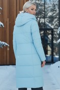 Оптом Пальто утепленное стеганное зимнее с капюшоном женское голубого цвета 9601Gl, фото 3