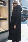 Оптом Пальто утепленное стеганное зимнее с капюшоном женское черного цвета 9602Ch, фото 2