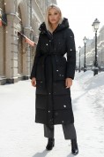 Оптом Пальто утепленное стеганное зимнее с капюшоном женское черного цвета 9605Ch, фото 4