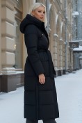 Оптом Пальто утепленное стеганное зимнее с капюшоном женское черного цвета 9605Ch, фото 2