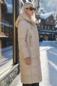 Оптом Пальто утепленное стеганное зимнее с капюшоном женское бежевого цвета 9606B, фото 2