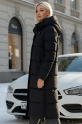 Оптом Пальто утепленное стеганное зимнее с капюшоном женское черного цвета 9608Ch, фото 3