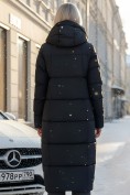 Оптом Пальто утепленное стеганное зимнее с капюшоном женское черного цвета 9608Ch, фото 2