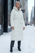 Оптом Пальто утепленное стеганное зимнее с капюшоном женское бежевого цвета 9609B, фото 4