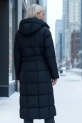 Оптом Пальто утепленное стеганное зимнее с капюшоном женское черного цвета 9609Ch, фото 2