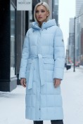 Оптом Пальто утепленное стеганное зимнее с капюшоном женское голубого цвета 9609Gl, фото 2
