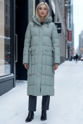 Оптом Пальто утепленное стеганное зимнее с капюшоном женское зеленого цвета 9609Z, фото 4