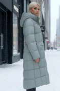 Оптом Пальто утепленное стеганное зимнее с капюшоном женское зеленого цвета 9609Z, фото 3