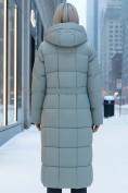 Оптом Пальто утепленное стеганное зимнее с капюшоном женское зеленого цвета 9609Z, фото 2