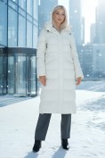 Оптом Пальто утепленное стеганное зимнее с капюшоном женское бежевого цвета 9610B, фото 4