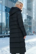 Оптом Пальто утепленное стеганное зимнее с капюшоном женское черного цвета 9610Ch, фото 3
