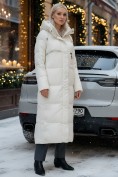 Оптом Пальто утепленное стеганное зимнее с капюшоном женское бежевого цвета 9611B, фото 4