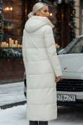 Оптом Пальто утепленное стеганное зимнее с капюшоном женское бежевого цвета 9611B, фото 2