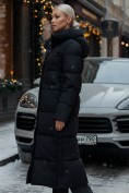 Оптом Пальто утепленное стеганное зимнее с капюшоном женское черного цвета 9611Ch, фото 2