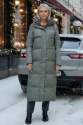 Оптом Пальто утепленное стеганное зимнее с капюшоном женское цвета хаки 9611Kh, фото 4