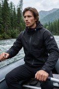 Оптом Ветровка мужская софтшелл виндстоппер с капюшоном спортивная черного цвета 9611_1Ch, фото 5