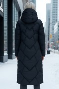 Оптом Пальто утепленное стеганное зимнее с капюшоном женское черного цвета 9612Ch, фото 3