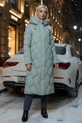 Оптом Пальто утепленное стеганное зимнее с капюшоном женское зеленого цвета 9612Z, фото 4