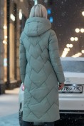 Оптом Пальто утепленное стеганное зимнее с капюшоном женское зеленого цвета 9612Z, фото 3