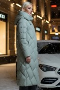 Оптом Пальто утепленное стеганное зимнее с капюшоном женское зеленого цвета 9612Z, фото 2