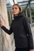 Оптом Ветровка женская софтшелл виндстоппер с капюшоном спортивная черного цвета 9612_1Ch, фото 7