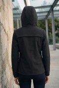 Оптом Ветровка женская софтшелл виндстоппер с капюшоном спортивная черного цвета 9612_1Ch, фото 9