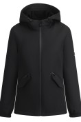 Оптом Ветровка женская софтшелл виндстоппер с капюшоном спортивная черного цвета 9612_1Ch