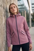 Оптом Ветровка женская софтшелл виндстоппер с капюшоном спортивная малинового цвета 9612_1M