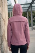 Оптом Ветровка женская софтшелл виндстоппер с капюшоном спортивная малинового цвета 9612_1M, фото 2