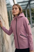 Оптом Ветровка женская софтшелл виндстоппер с капюшоном спортивная малинового цвета 9612_1M, фото 3