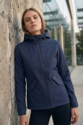 Оптом Ветровка женская софтшелл виндстоппер с капюшоном спортивная темно-синего цвета 9612_1TS, фото 2